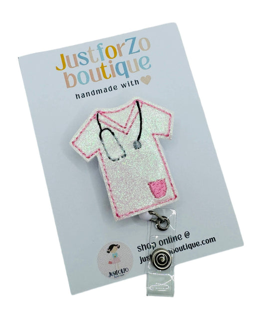 Pink Scrubs Badge Reel, Nurses, Doctors, Hospital