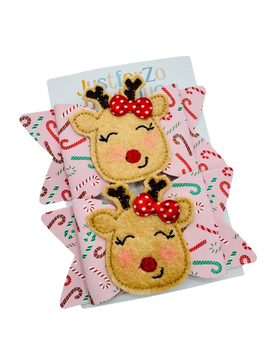 Reindeer Cutie Pigtail Bow Set, Christmas.