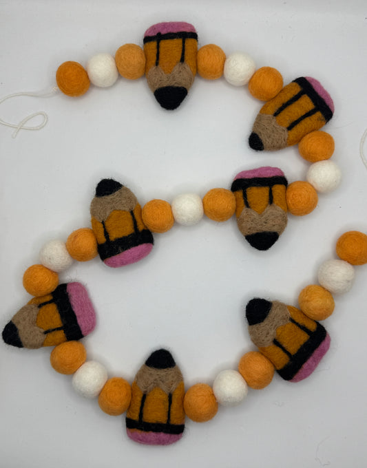 Pencil Felt Ball Wool Garland - Teachers, Classroom
