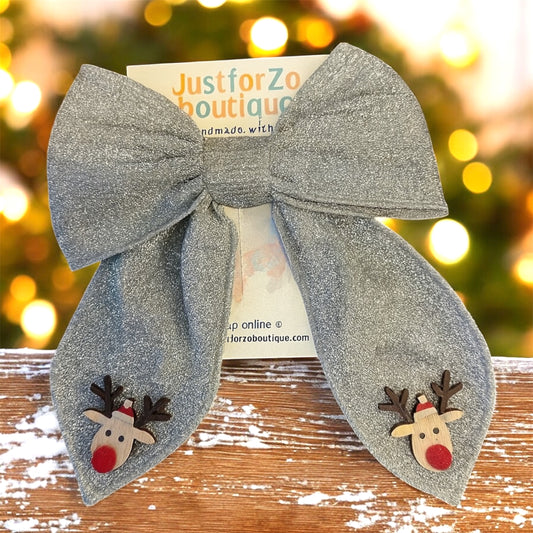 Silver Reindeer Holiday Bow