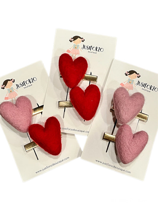 Wool Heart Hair Clips, Love.